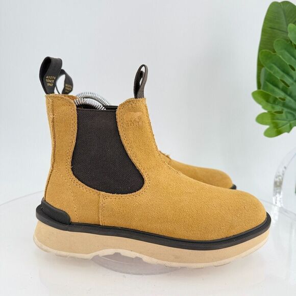Sorel Hi Line Waterproof Chelsea Boots Tan Yellow Black Women’s Size 5.5 Comfy - Picture 3 of 13